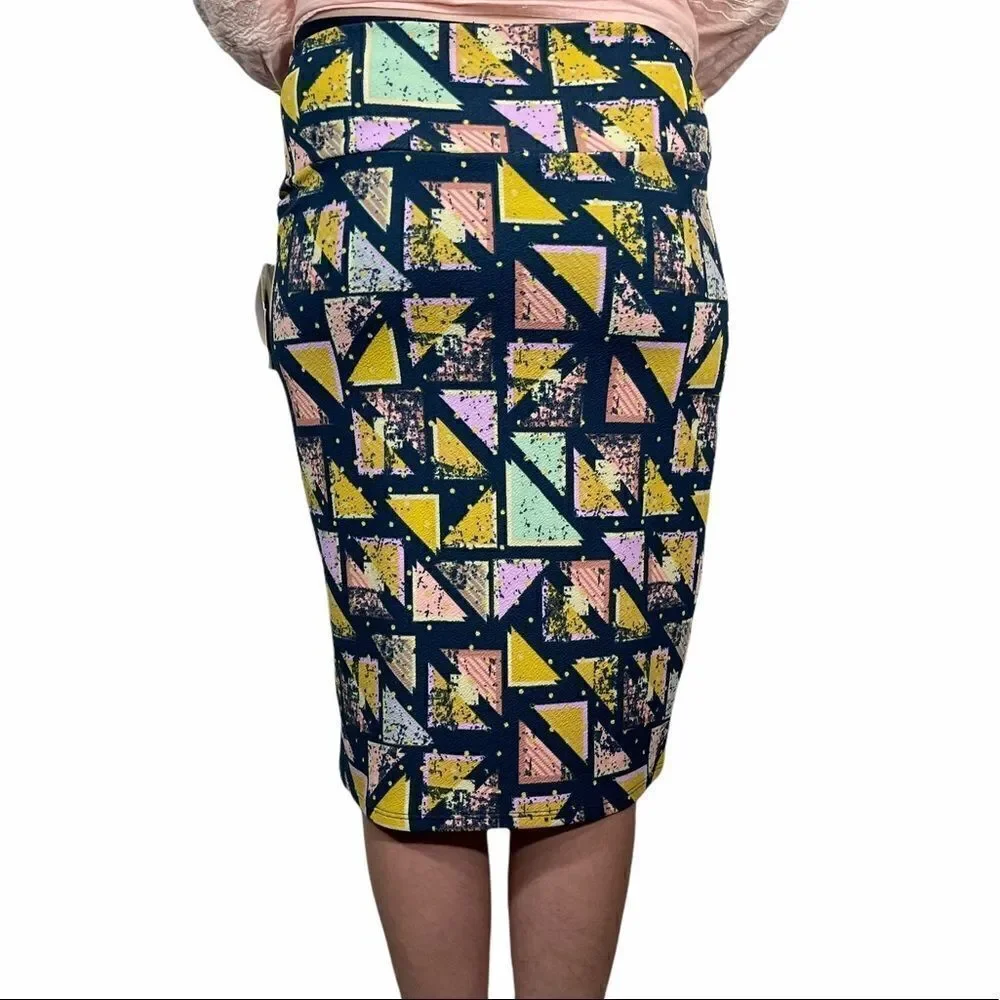 Lula Roe Blue and Yellow Triangle Pattern Skirt
